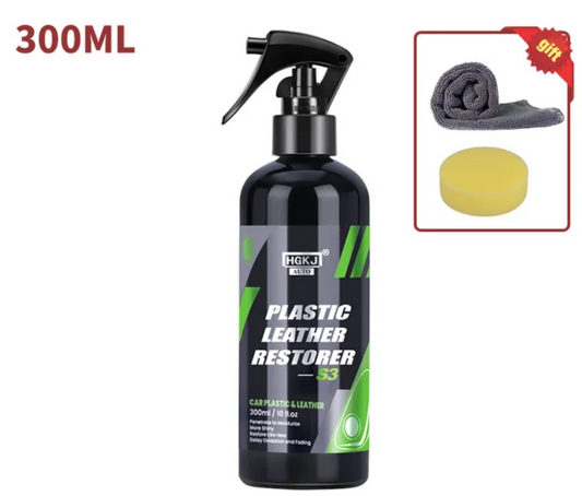 HGKJ Spray Réparateur pour Plastique et Cuir - 300ml, Inclut Chiffon et Éponge - Redonne Éclat et Protection à Votre Voiture