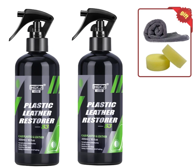 HGKJ Spray Réparateur pour Plastique et Cuir - 300ml, Inclut Chiffon et Éponge - Redonne Éclat et Protection à Votre Voiture
